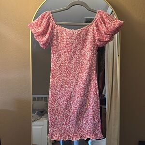 Petal and Pup Pink stretch dress with puff sleeves